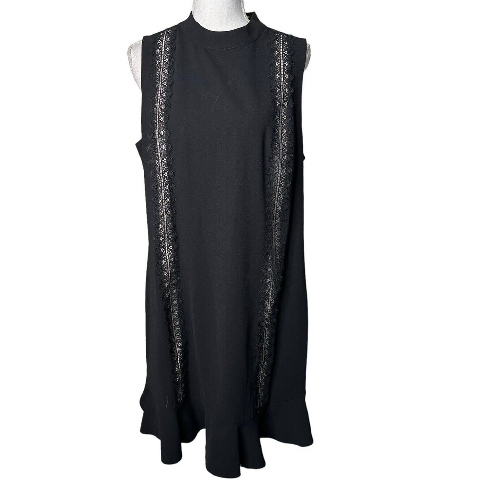 NWT CeCe Black Sleeveless Dress Women's Size 14 Lace Trim pink lining a6
